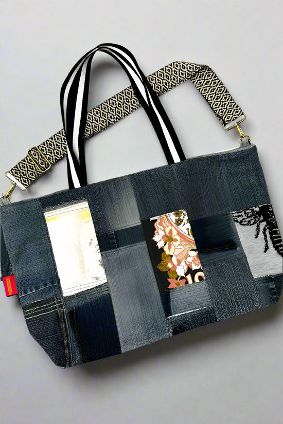 Bumble Bee Denim Collage Tote